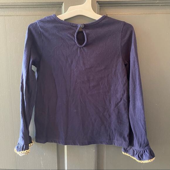 Janie and Jack SHIMMER TRIM RUFFLE TOP sz 4 long sleeve navy blue and gold - Picture 3 of 6
